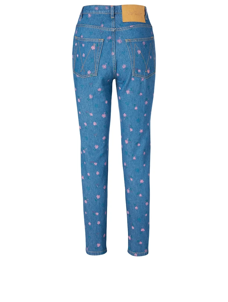 High-Waisted Jeans Floral Print