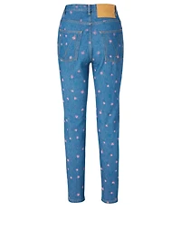High-Waisted Jeans Floral Print