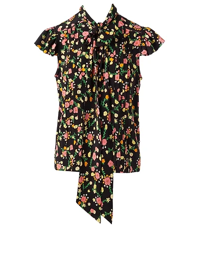 Silk Bow Blouse Floral Print