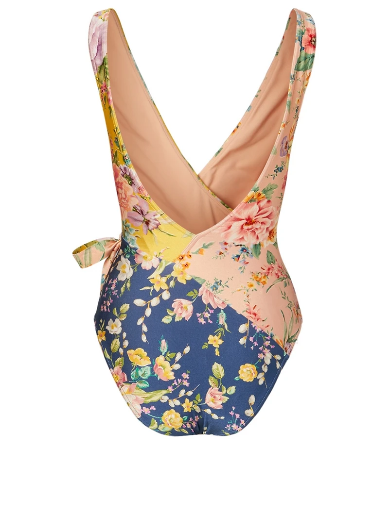 Zinnia One-Piece Wrap Swimsuit Floral Print
