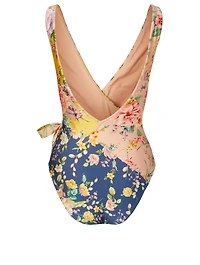 Zinnia One-Piece Wrap Swimsuit Floral Print