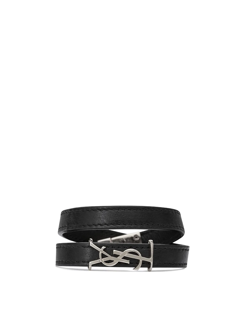 YSL Monogram Leather Wrap Bracelet