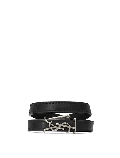 YSL Monogram Leather Wrap Bracelet