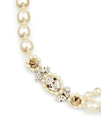 Double Faux Pearl Necklace With Crystals