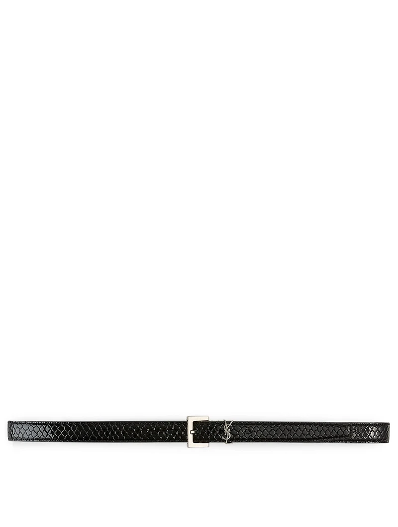 YSL Monogram Buckle Snake-Embossed Leather Belt
