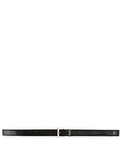 YSL Monogram Buckle Snake-Embossed Leather Belt
