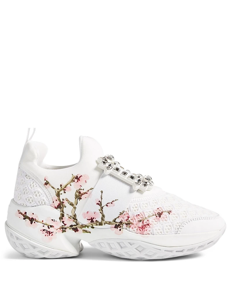 Viv' Run Strass Mesh Neoprene Sneakers With Floral Print