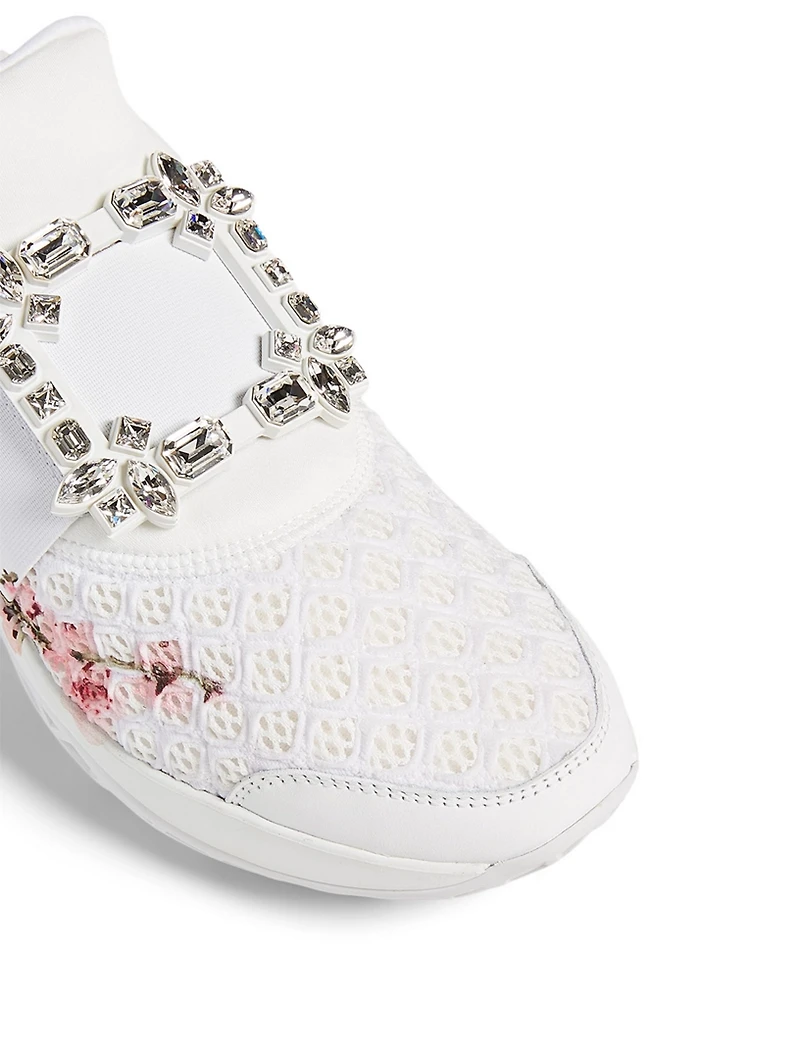 Viv' Run Strass Mesh Neoprene Sneakers With Floral Print