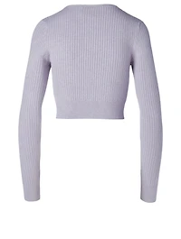Silk-Blend Rib Knit Cardigan
