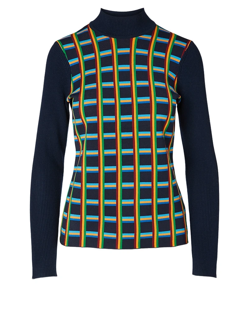 Jacquard Front Ribbed Turtleneck