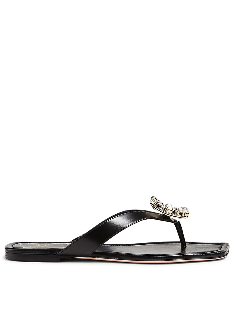 Mini Broche Vivier Leather Thong Sandals