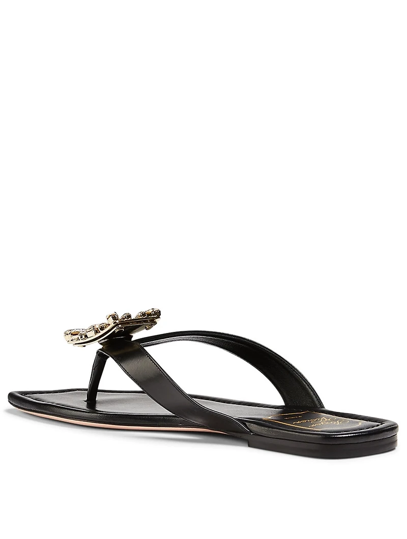 Mini Broche Vivier Leather Thong Sandals