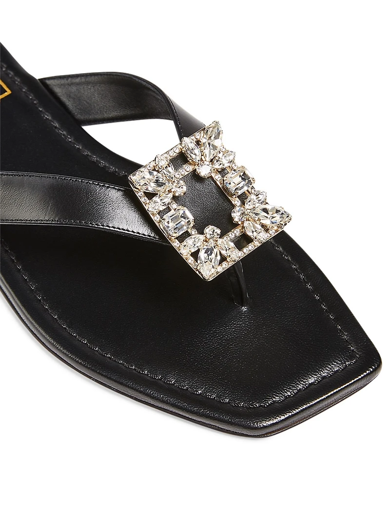 Mini Broche Vivier Leather Thong Sandals