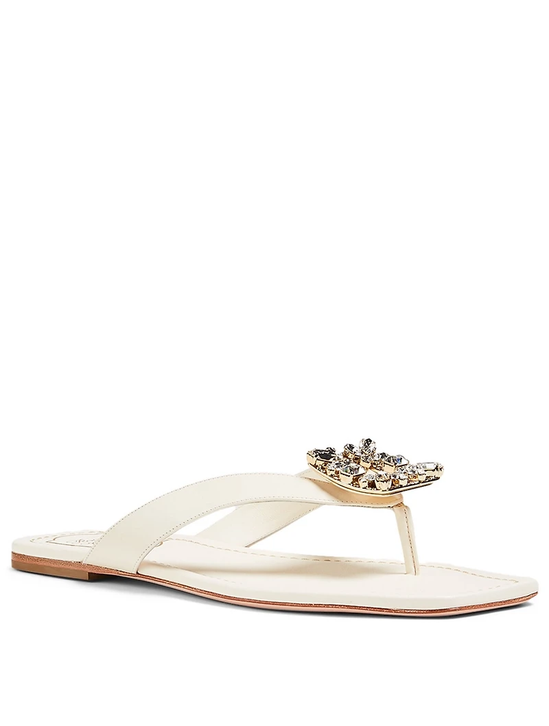 Mini Broche Vivier Leather Thong Sandals