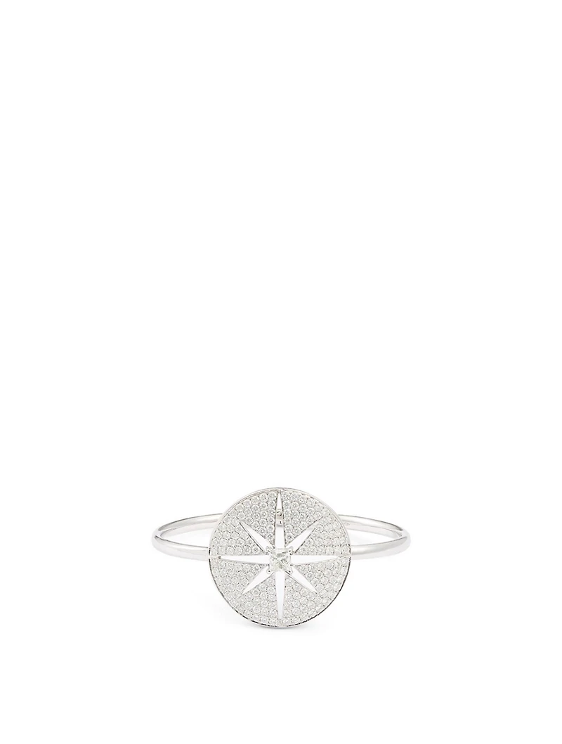 Pastiche 18K White Gold Starburst Medallion Bangle Bracelet With Diamonds