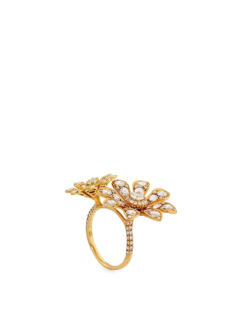 Aster 18K Gold Double Blossom Ring With Diamonds