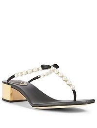 Eliza 40 Leather Pearl Thong Heeled Sandals