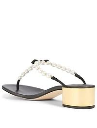 Eliza 40 Leather Pearl Thong Heeled Sandals