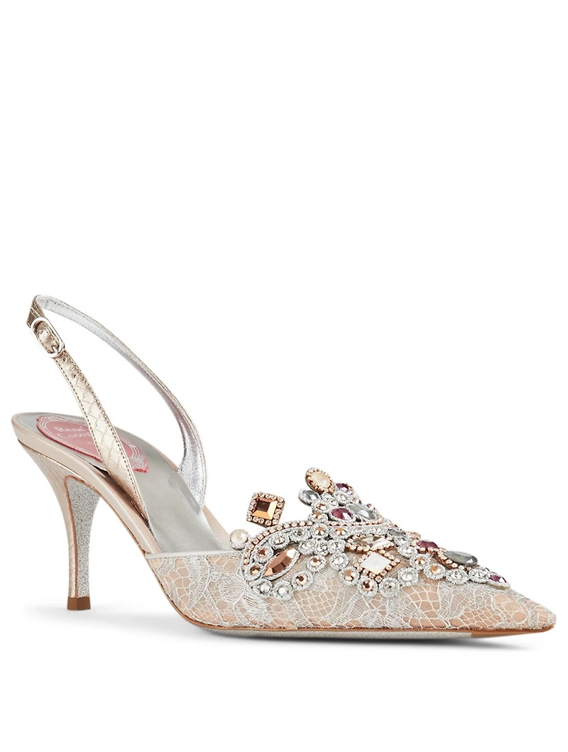 Veneziana 75 Crystal Lace Slingback Pumps