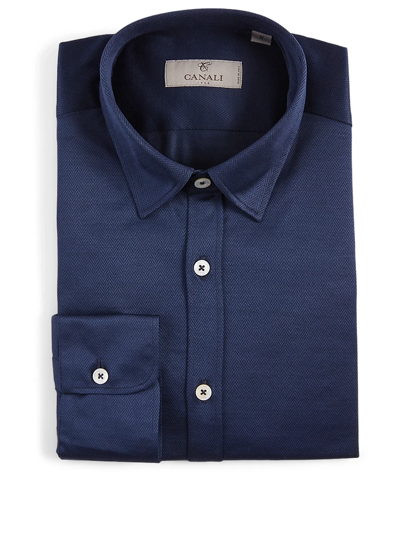 Cotton Shirt Herringbone Print