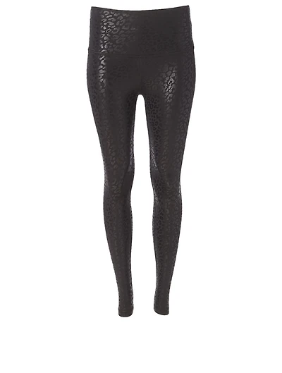 High Waisted Midi Leggings Leopard Foil Print