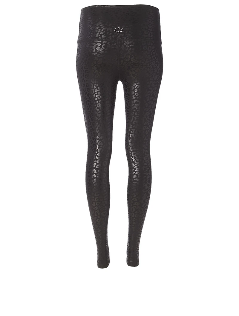 High Waisted Midi Leggings Leopard Foil Print