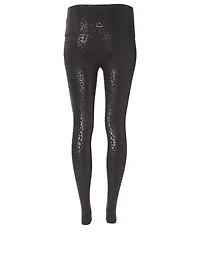 High Waisted Midi Leggings Leopard Foil Print
