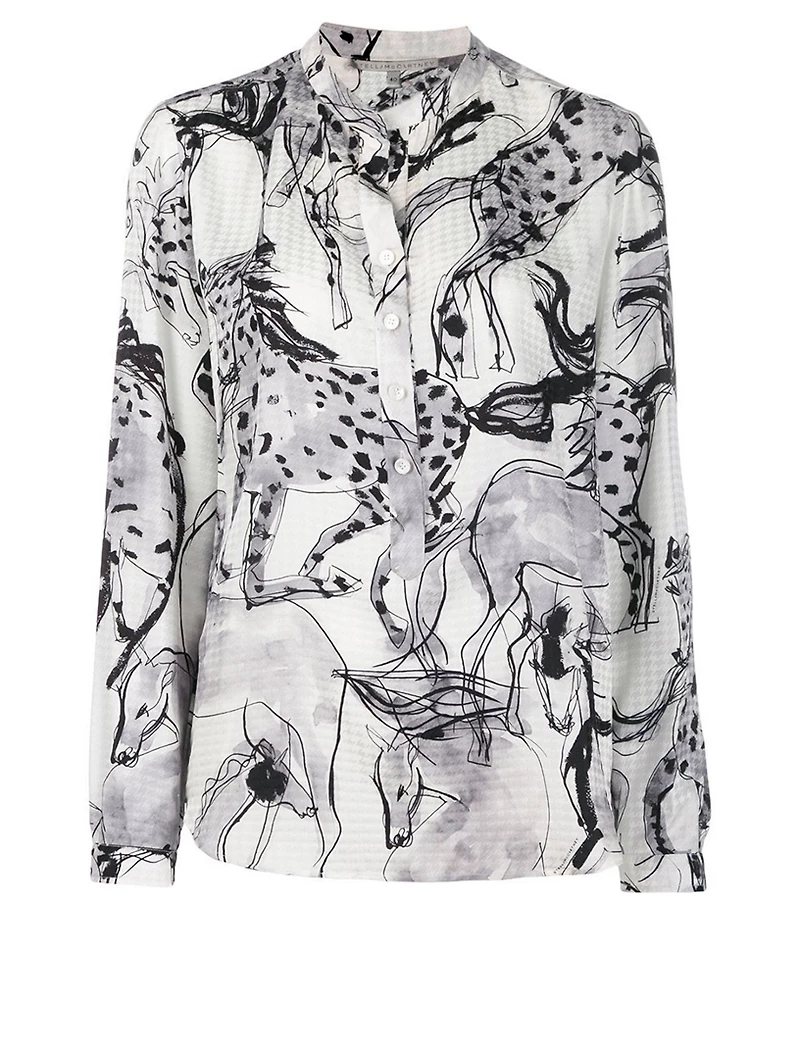 Silk Blouse Horse Print