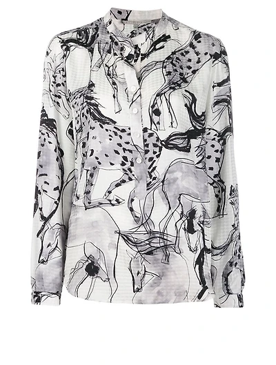 Silk Blouse Horse Print