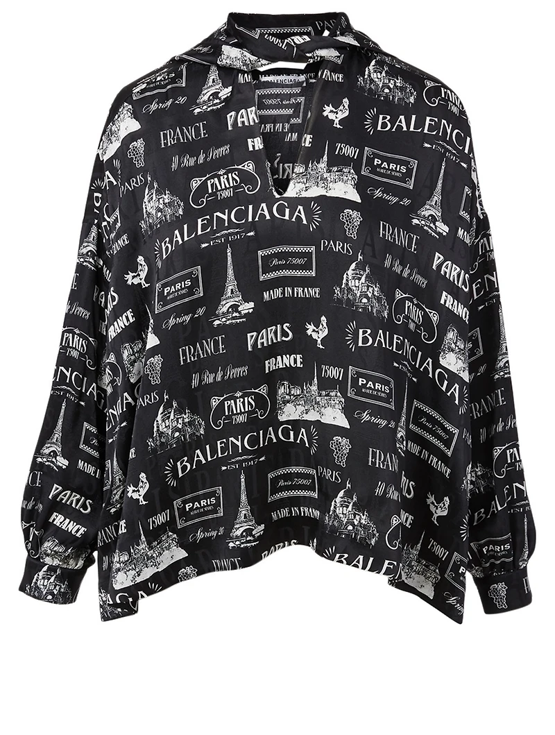 Silk Blouse Paris Resto Print
