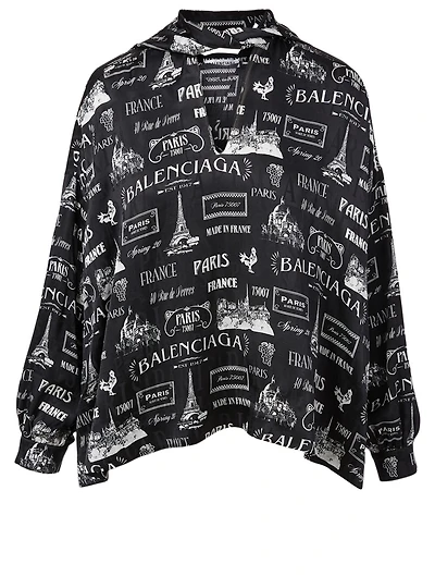Silk Blouse Paris Resto Print