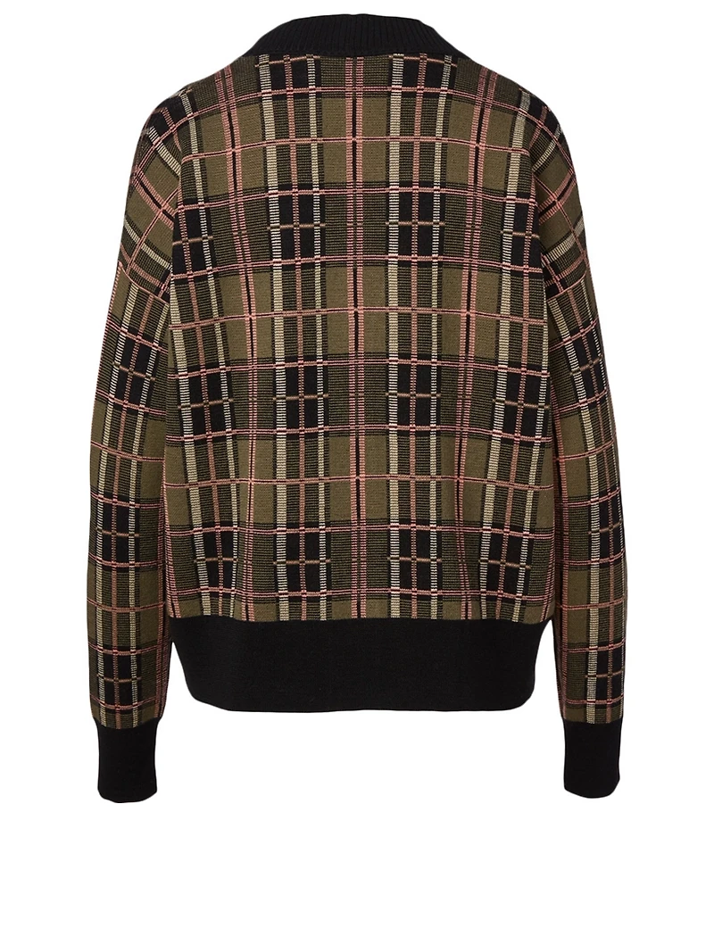Wool Cardigan Check Print