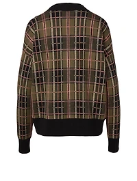 Wool Cardigan Check Print