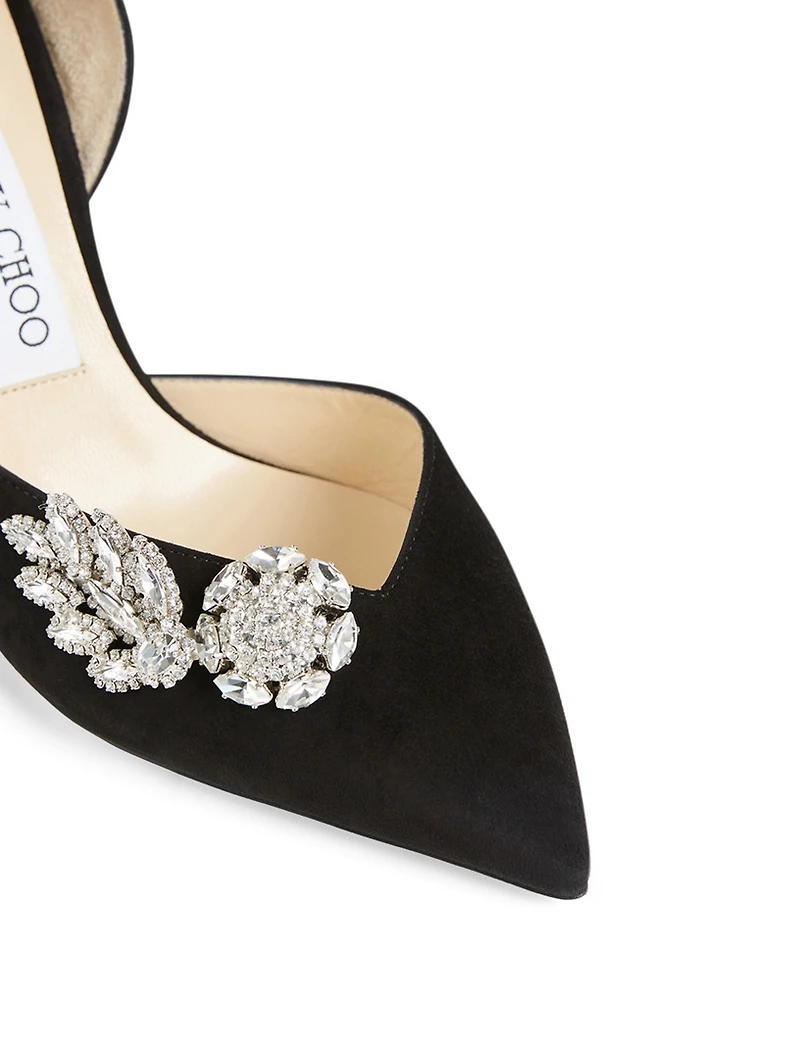 Teja 85 Suede D'Orsay Pumps With Crystal Wings