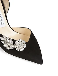 Teja 85 Suede D'Orsay Pumps With Crystal Wings