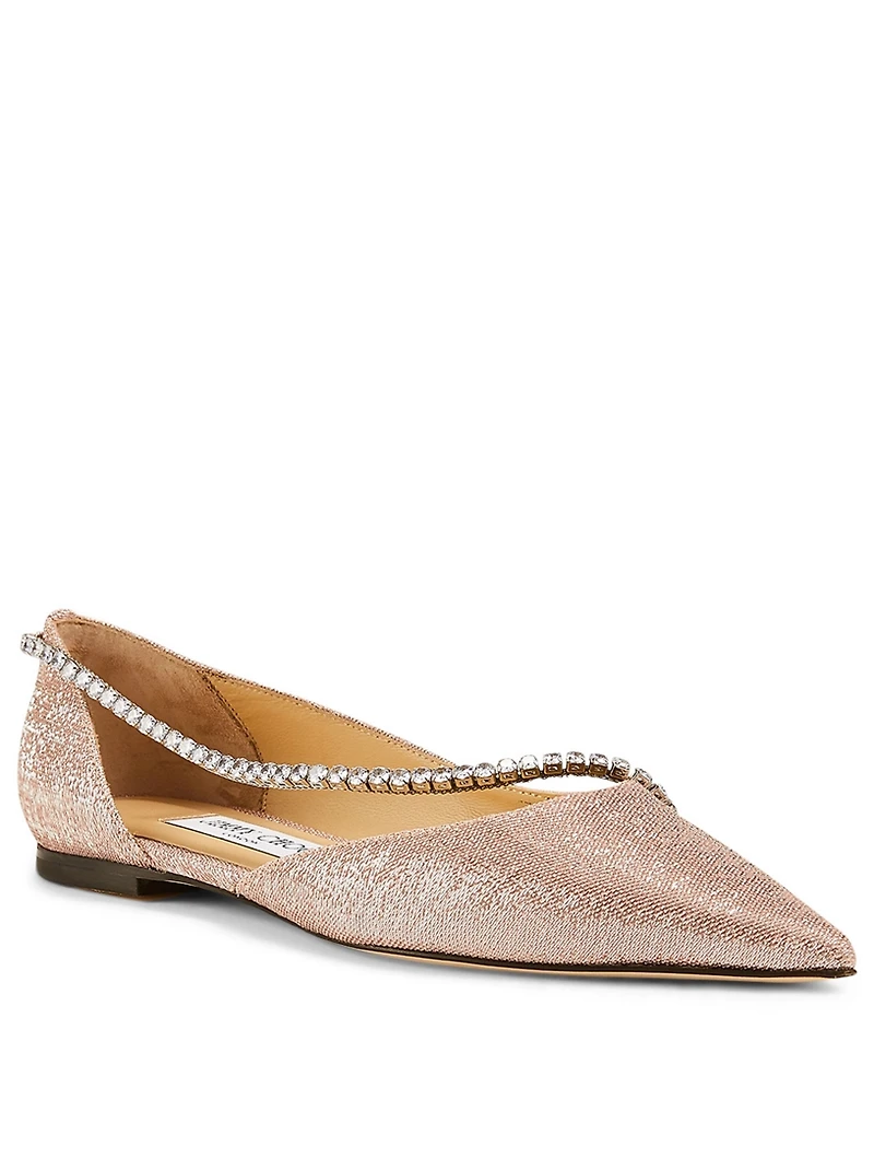 Trude Gio Metallic Fabric D'Orsay Flats With Crystal Chain