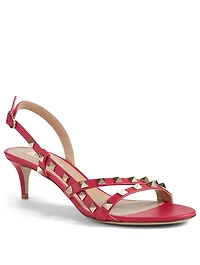 Rockstud Leather Kitten-Heel Slingback Sandals