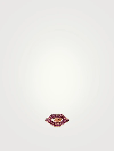 14K Rose Gold Lip Stud Earring With Rubies