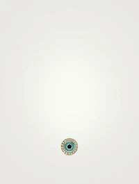 Small 14K Gold Enamel Evil Eye Disc Stud Earring With Diamonds