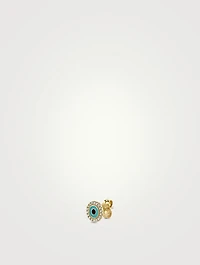 Small 14K Gold Enamel Evil Eye Disc Stud Earring With Diamonds
