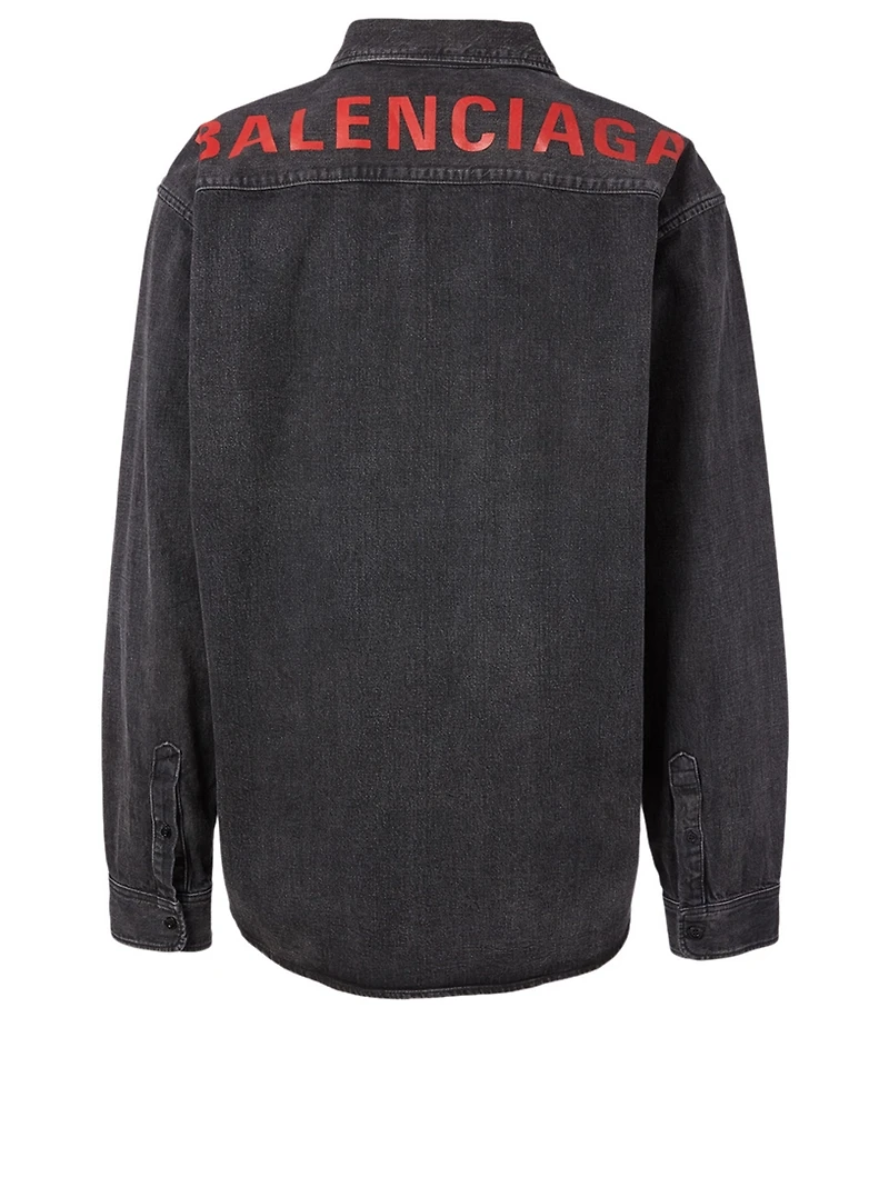 Faded Denim Shirt With Back Logo