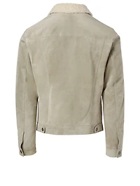 Suede Trucker Jacket With Shearling Collar