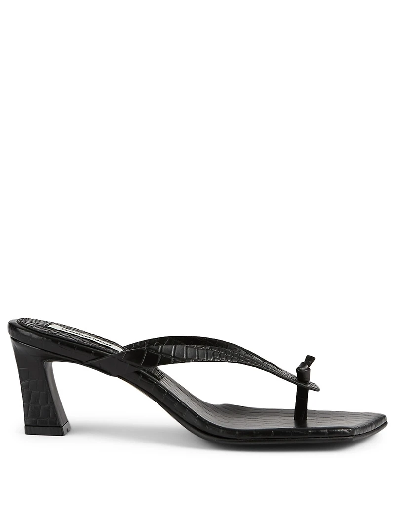 Flip-Flop Croc-Embossed Leather Heeled Thong Sandals