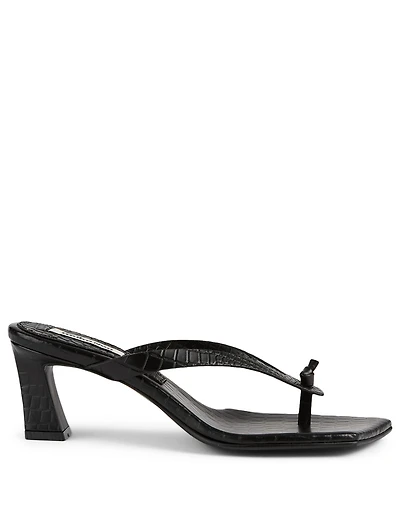 Flip-Flop Croc-Embossed Leather Heeled Thong Sandals