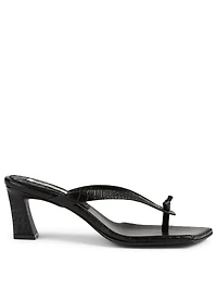 Flip-Flop Croc-Embossed Leather Heeled Thong Sandals