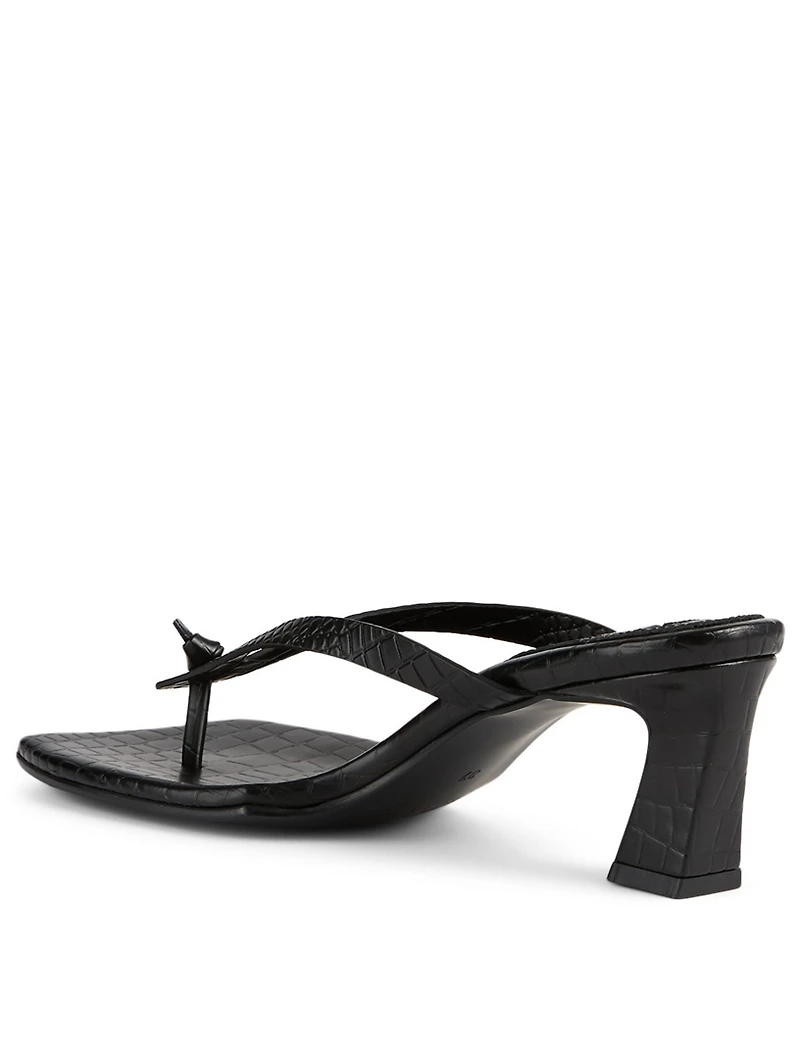 Flip-Flop Croc-Embossed Leather Heeled Thong Sandals