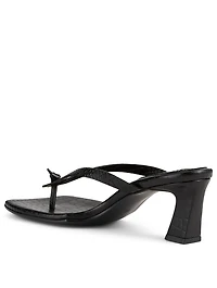 Flip-Flop Croc-Embossed Leather Heeled Thong Sandals
