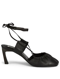 Toe Shirring Leather Ankle-Tie Pumps