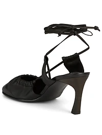 Toe Shirring Leather Ankle-Tie Pumps