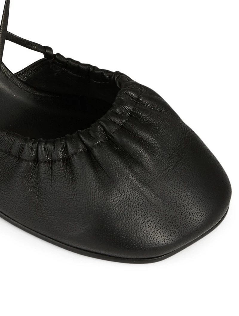 Toe Shirring Leather Ankle-Tie Pumps